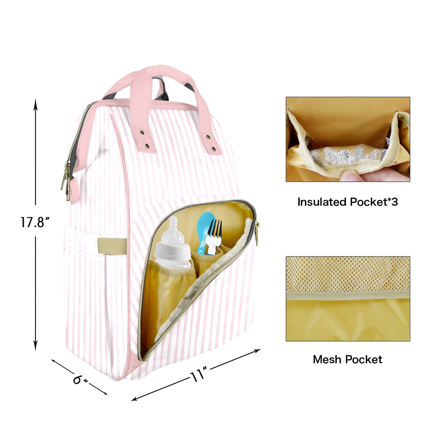 Pink Pinstripes Customizable Diaper Bag