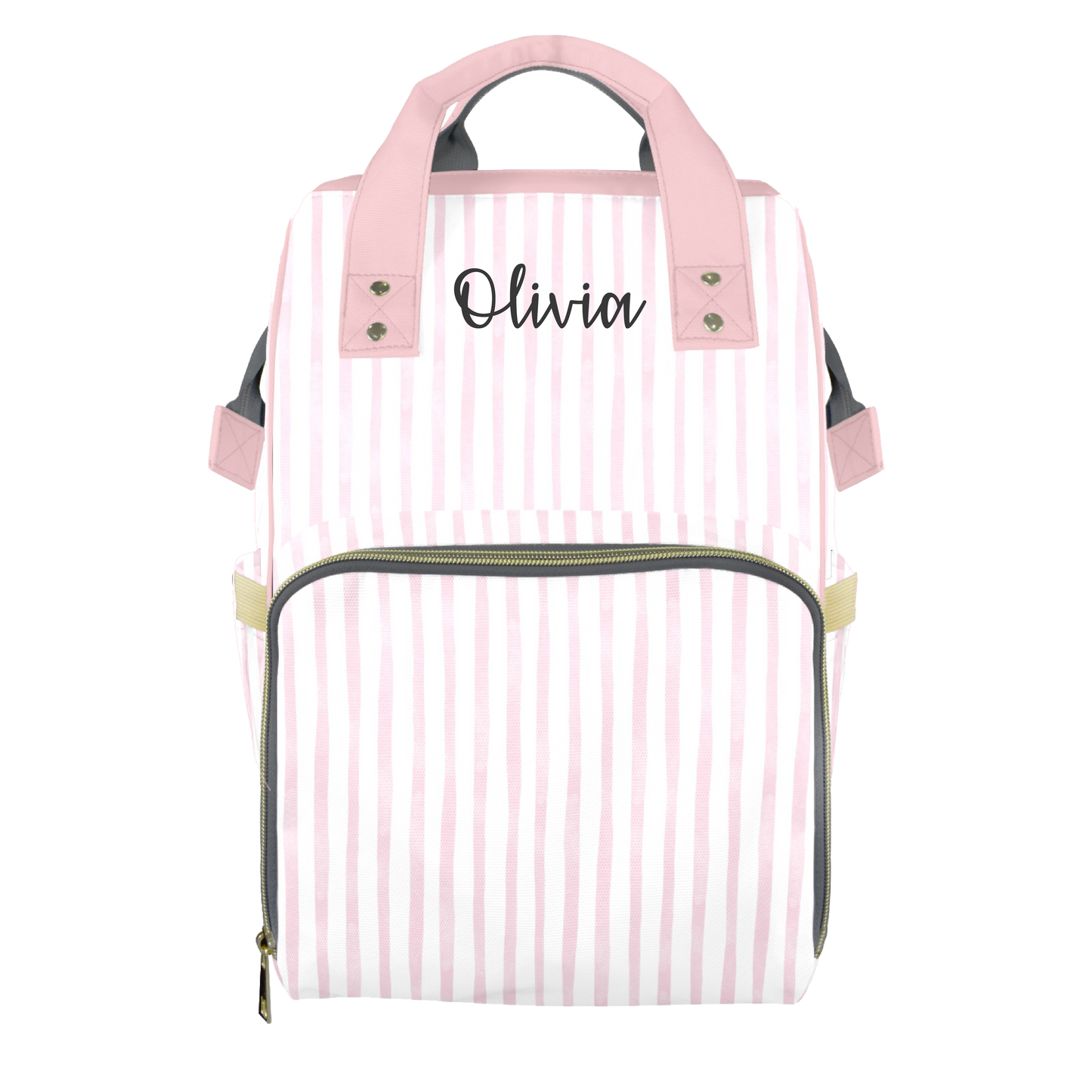 Pink Pinstripes Customizable Diaper Bag